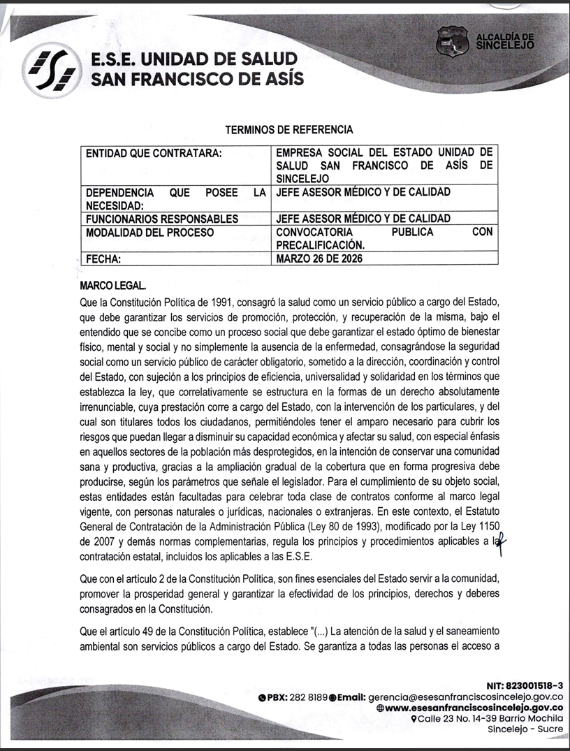 CONVOCATORIA PUBLICA CON PRECALIFICACION Nº 012